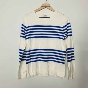 J. Crew Women's White and Blue Striped Long Sleeve Tee